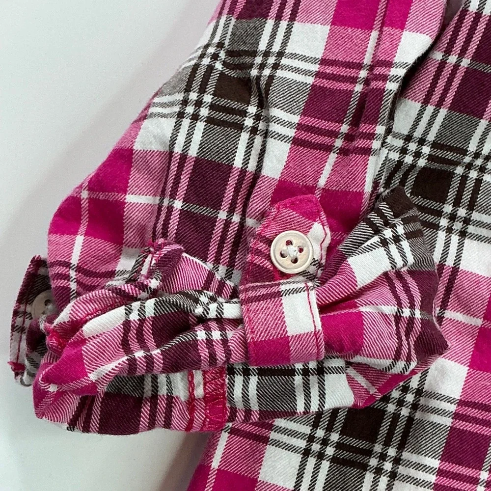 Carter's Pink Plaid Tunic Top Kids Size 6 Roll-Tab Sleeve Cotton Henley